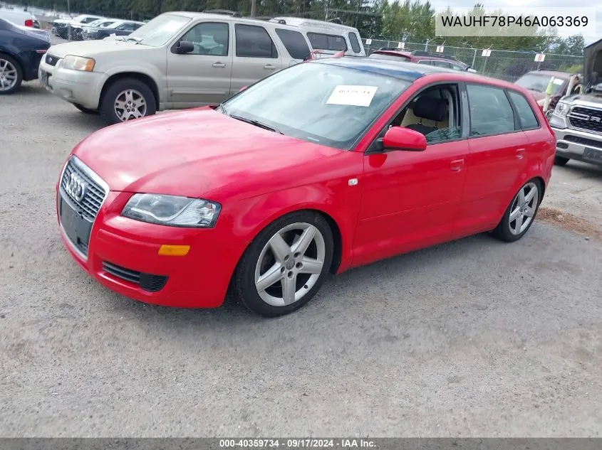 2006 Audi A3 2.0T VIN: WAUHF78P46A063369 Lot: 40359734