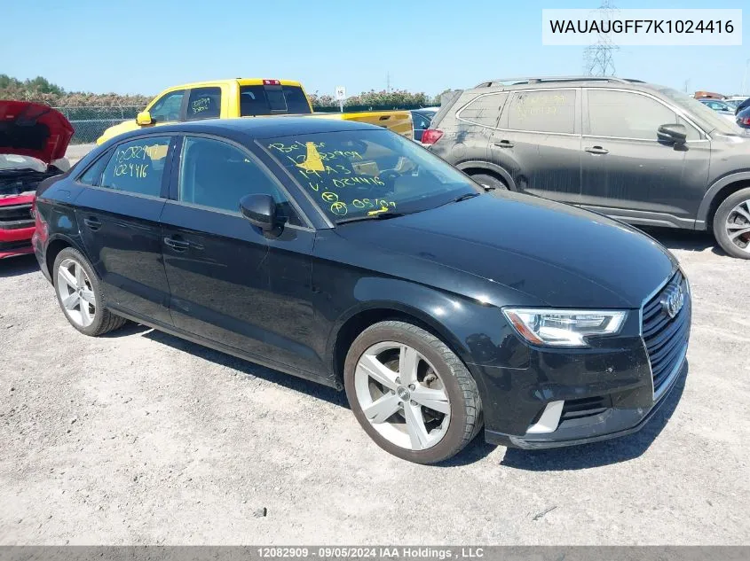 2019 Audi A3 VIN: WAUAUGFF7K1024416 Lot: 12082909