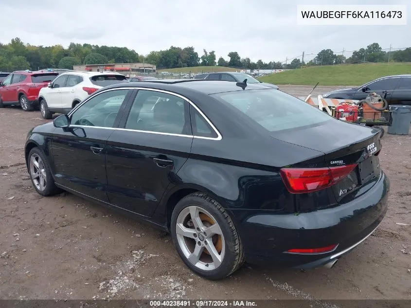 2019 Audi A3 45 Premium VIN: WAUBEGFF6KA116473 Lot: 40238491