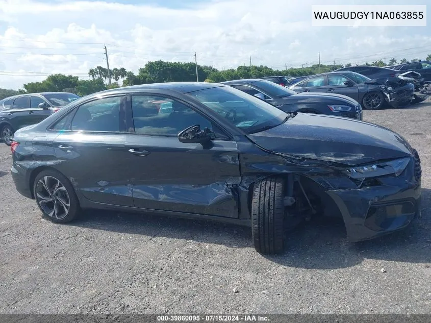 2022 Audi A3 Premium 40 Tfsi Quattro S Tronic VIN: WAUGUDGY1NA063855 Lot: 39860095