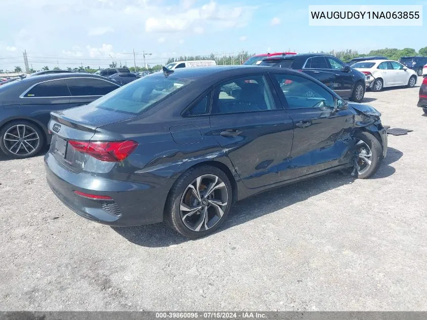 2022 Audi A3 Premium 40 Tfsi Quattro S Tronic VIN: WAUGUDGY1NA063855 Lot: 39860095