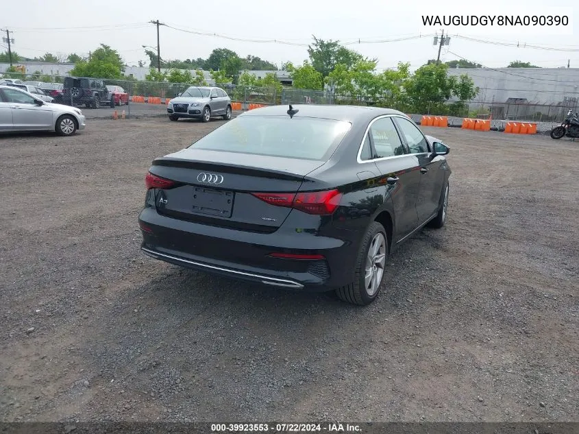 2022 Audi A3 Premium 40 Tfsi Quattro S Tronic VIN: WAUGUDGY8NA090390 Lot: 39923553