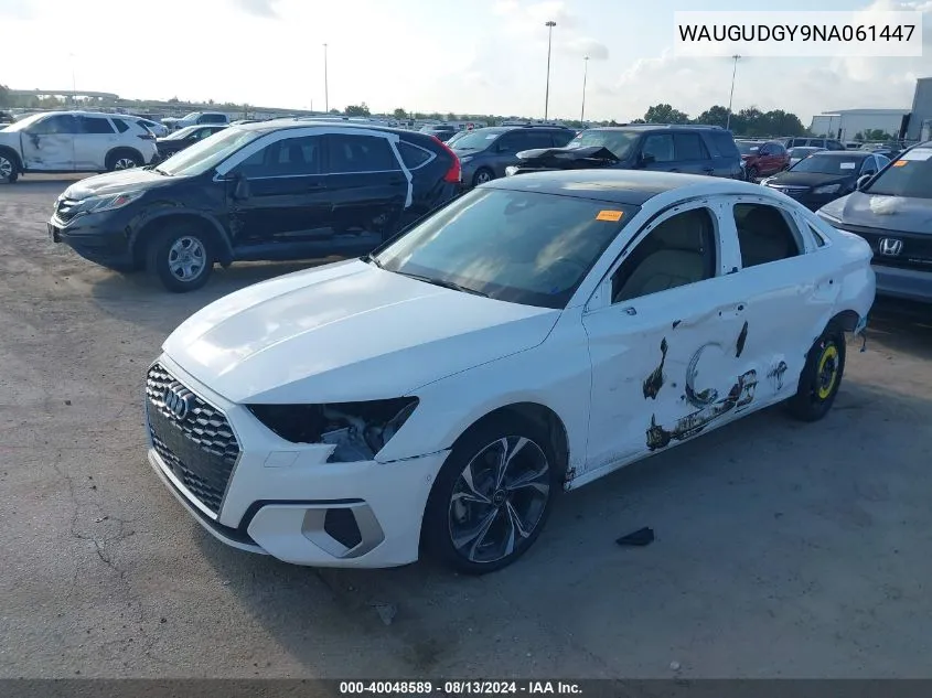 2022 Audi A3 Premium 40 Tfsi Quattro S Tronic VIN: WAUGUDGY9NA061447 Lot: 40048589