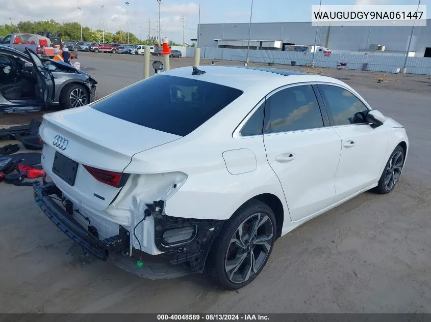 WAUGUDGY9NA061447 2022 Audi A3 Premium 40 Tfsi Quattro S Tronic