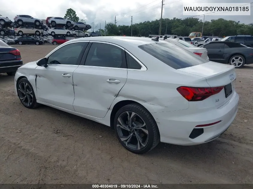 WAUGUDGYXNA018185 2022 Audi A3 Premium