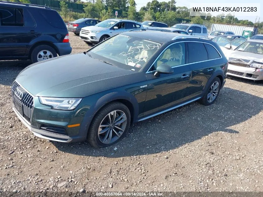 2019 Audi A4 Allroad 45 Premium VIN: WA18NAF43KA012283 Lot: 40357064