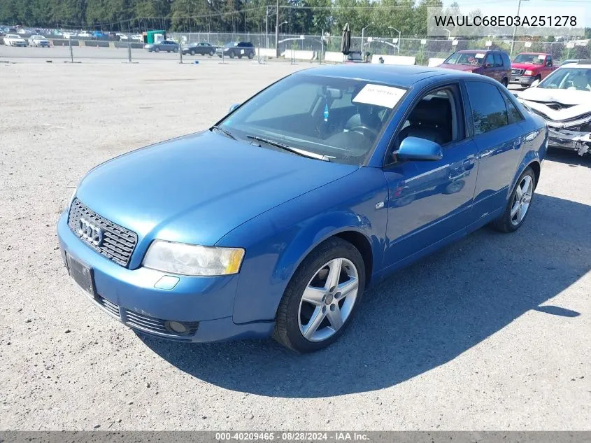 2003 Audi A4 1.8T VIN: WAULC68E03A251278 Lot: 40209465