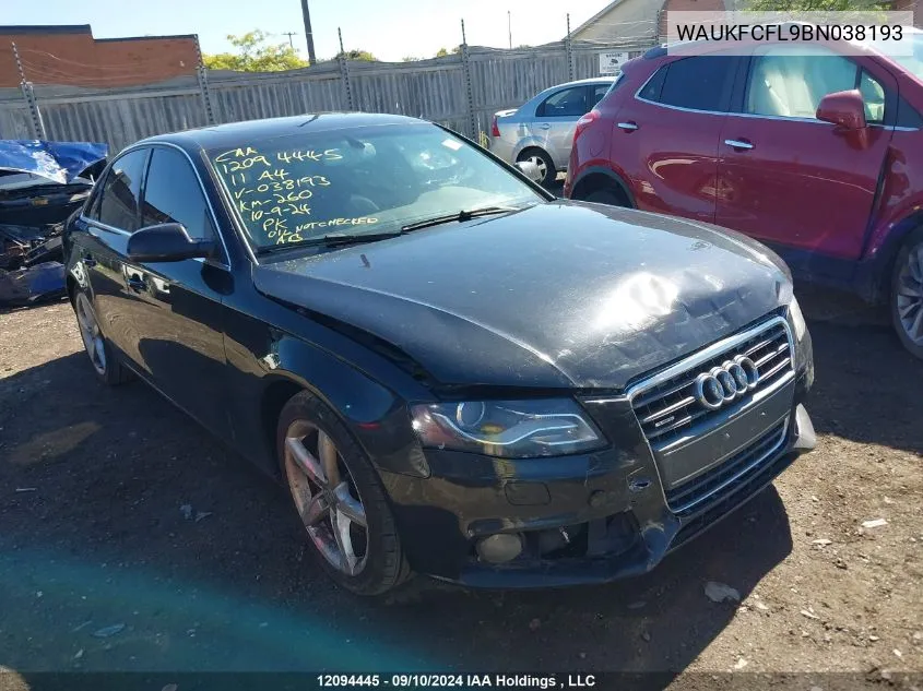 2011 Audi A4 VIN: WAUKFCFL9BN038193 Lot: 12094445