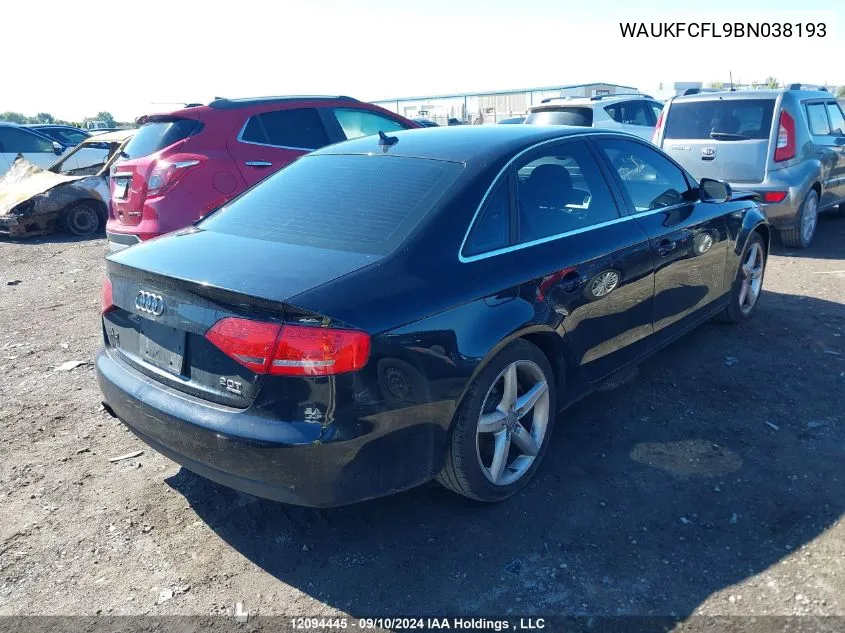 2011 Audi A4 VIN: WAUKFCFL9BN038193 Lot: 12094445