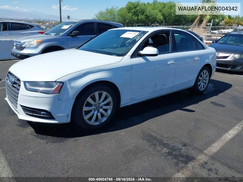 2014 Audi A4 2.0T Premium VIN: WAUAFAFL0EN004342 Lot: 40004768