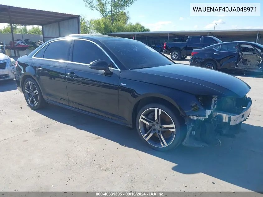 2018 Audi A4 2.0T Premium/2.0T Tech Premium VIN: WAUENAF40JA048971 Lot: 40331395