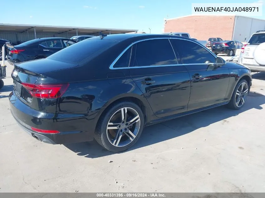 2018 Audi A4 2.0T Premium/2.0T Tech Premium VIN: WAUENAF40JA048971 Lot: 40331395