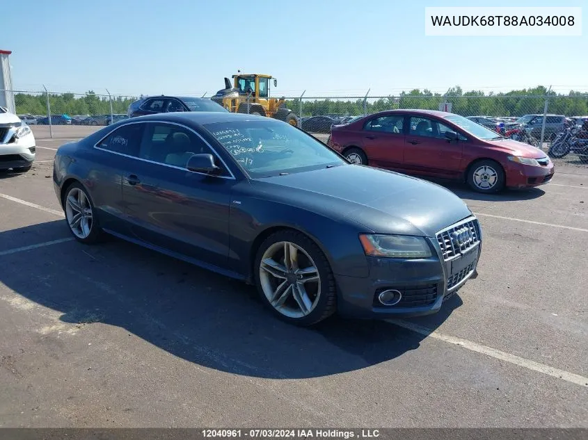 2008 Audi A5 VIN: WAUDK68T88A034008 Lot: 12040961