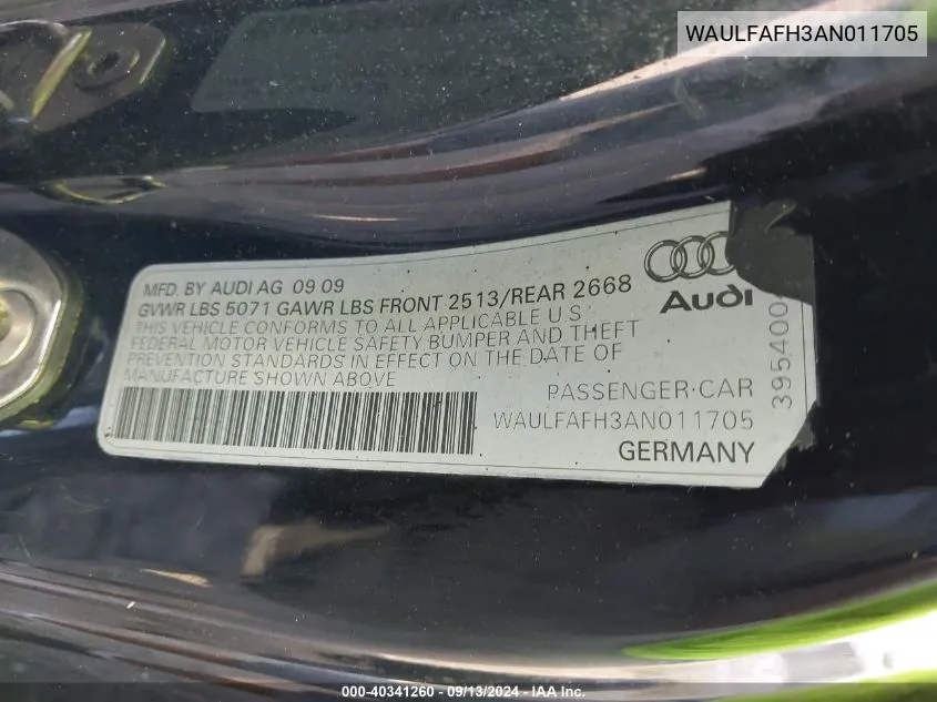 WAULFAFH3AN011705 2010 Audi A5 Premium Plus