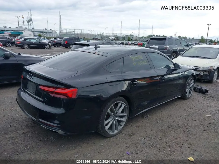 2020 Audi A5 Progressiv VIN: WAUFNCF58LA003305 Lot: 12071866