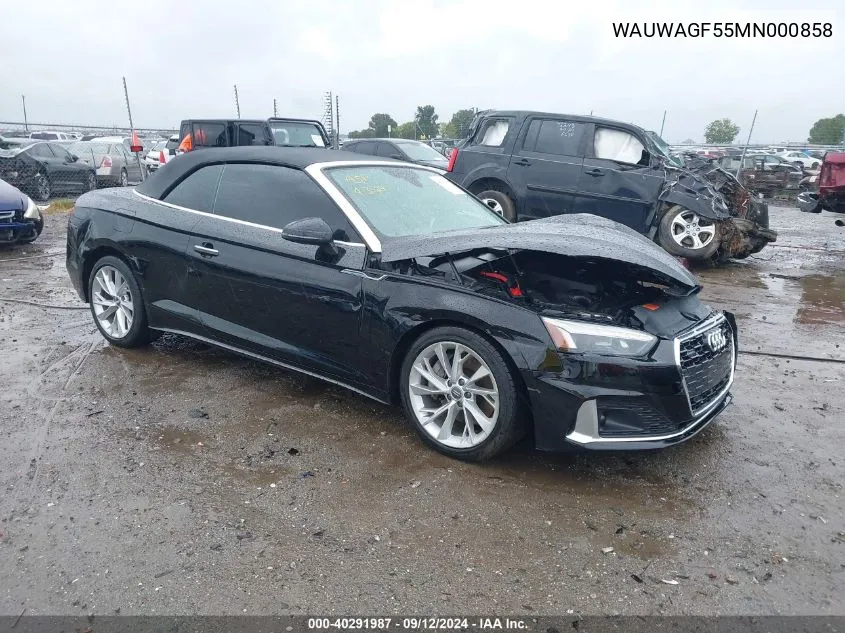 2021 Audi A5 Cabriolet Premium Plus 45 Tfsi Quattro S Tronic VIN: WAUWAGF55MN000858 Lot: 40291987