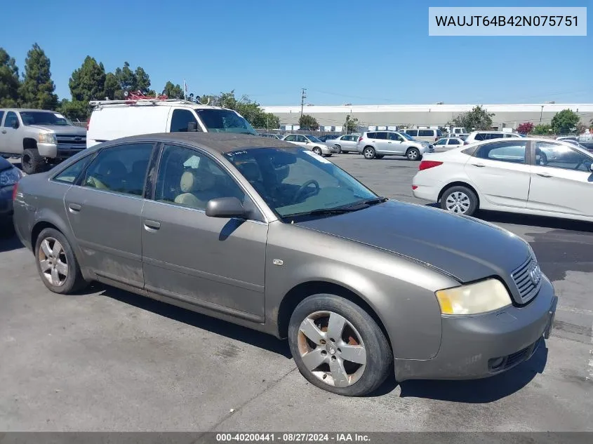 2002 Audi A6 3.0L VIN: WAUJT64B42N075751 Lot: 40200441