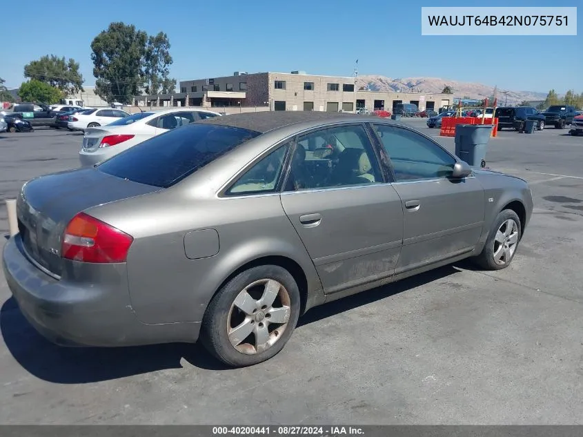 2002 Audi A6 3.0L VIN: WAUJT64B42N075751 Lot: 40200441