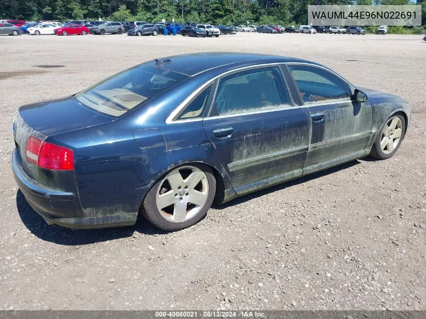 2006 Audi A8 L 4.2 VIN: WAUML44E96N022691 Lot: 40080021