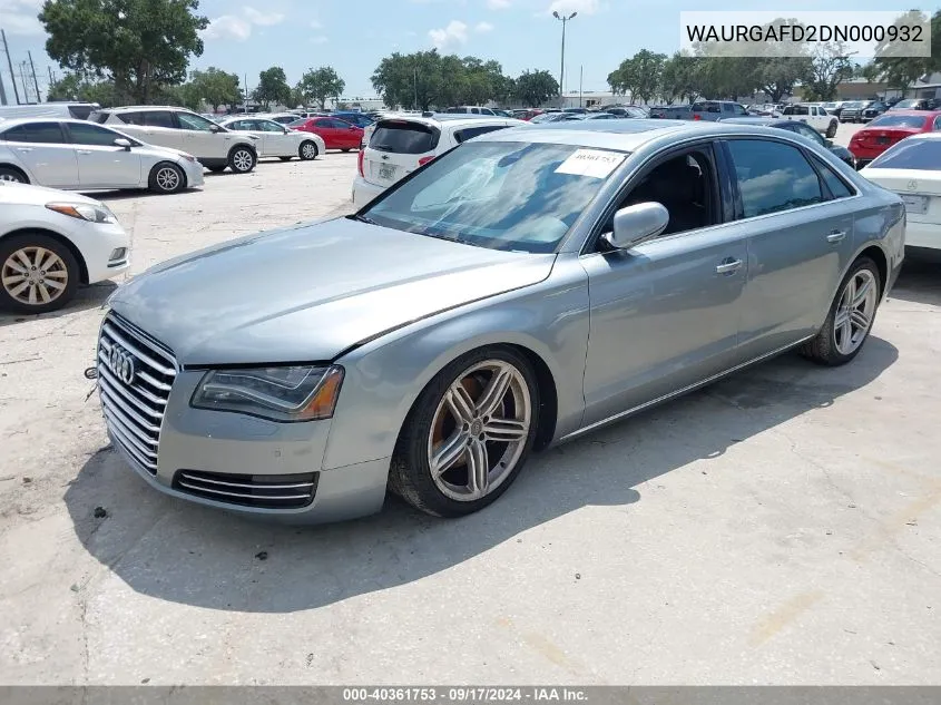 2013 Audi A8 L 3.0T VIN: WAURGAFD2DN000932 Lot: 40361753