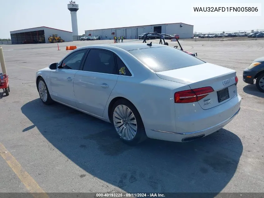 2015 Audi A8 L L Quattro VIN: WAU32AFD1FN005806 Lot: 40193225