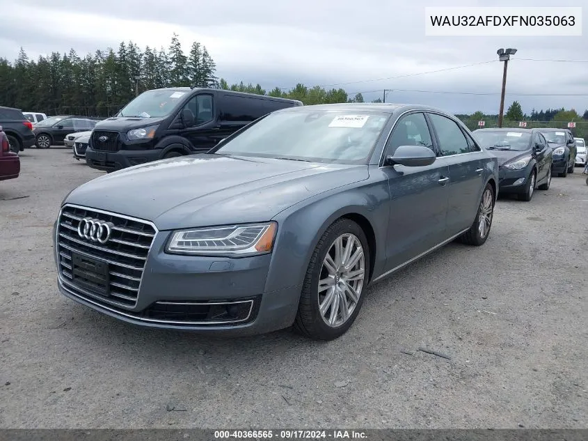 2015 Audi A8 L 4.0T VIN: WAU32AFDXFN035063 Lot: 40366565