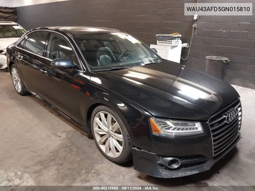 2016 Audi A8 L 4.0T Sport VIN: WAU43AFD5GN015810 Lot: 40218958