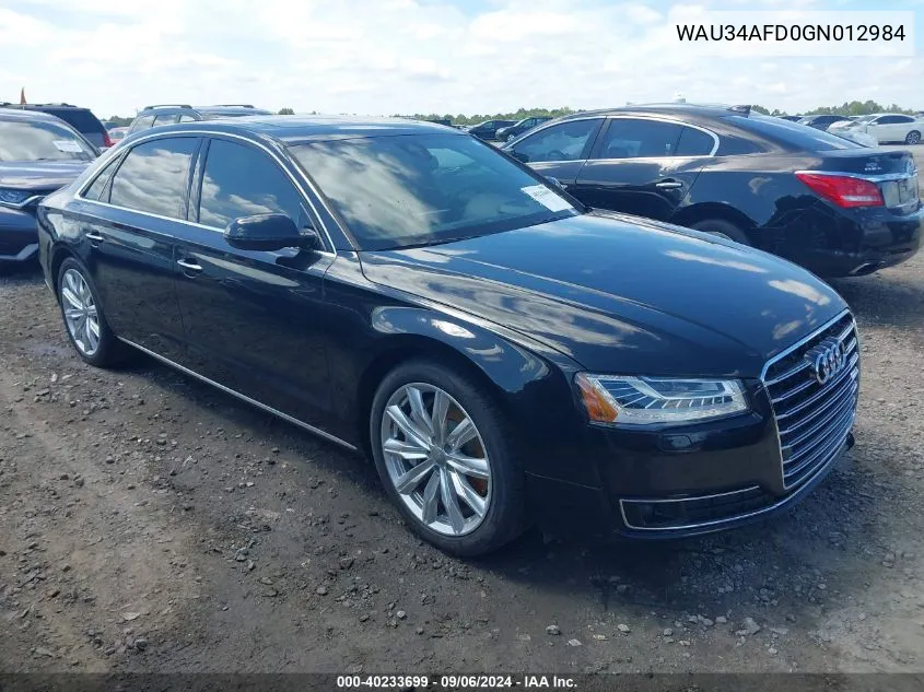 2016 Audi A8 L 3.0T VIN: WAU34AFD0GN012984 Lot: 40233699