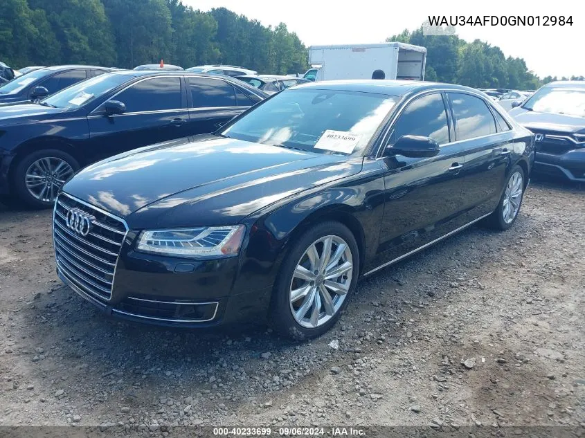 2016 Audi A8 L 3.0T VIN: WAU34AFD0GN012984 Lot: 40233699