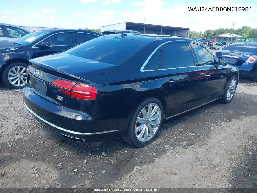 2016 Audi A8 L 3.0T VIN: WAU34AFD0GN012984 Lot: 40233699