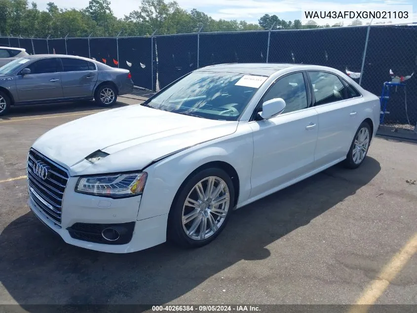 2016 Audi A8 L 4.0T Sport VIN: WAU43AFDXGN021103 Lot: 40266384