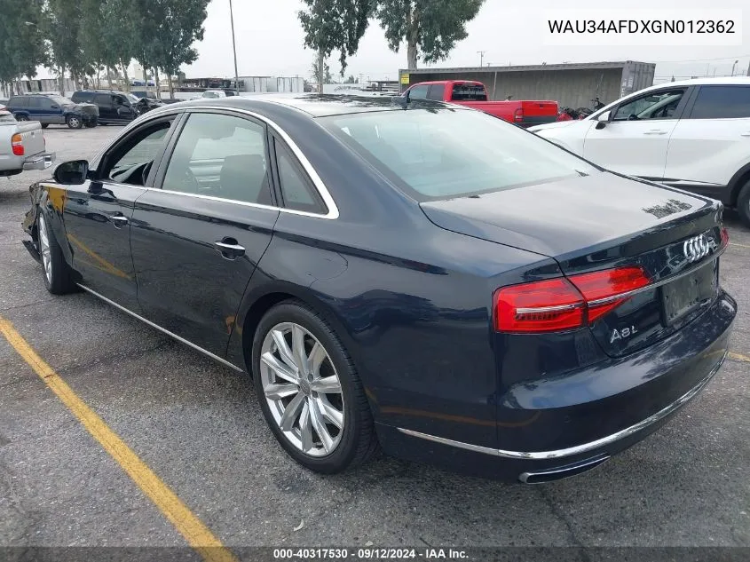 WAU34AFDXGN012362 2016 Audi A8 L Quattro