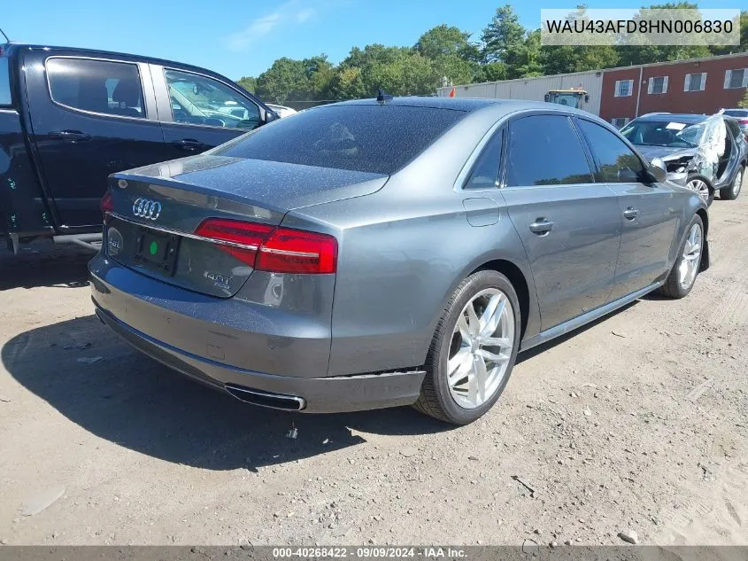 2017 Audi A8 L 4.0T Sport VIN: WAU43AFD8HN006830 Lot: 40268422