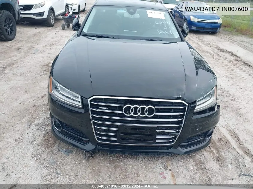 2017 Audi A8 L 4.0T Sport VIN: WAU43AFD7HN007600 Lot: 40321916