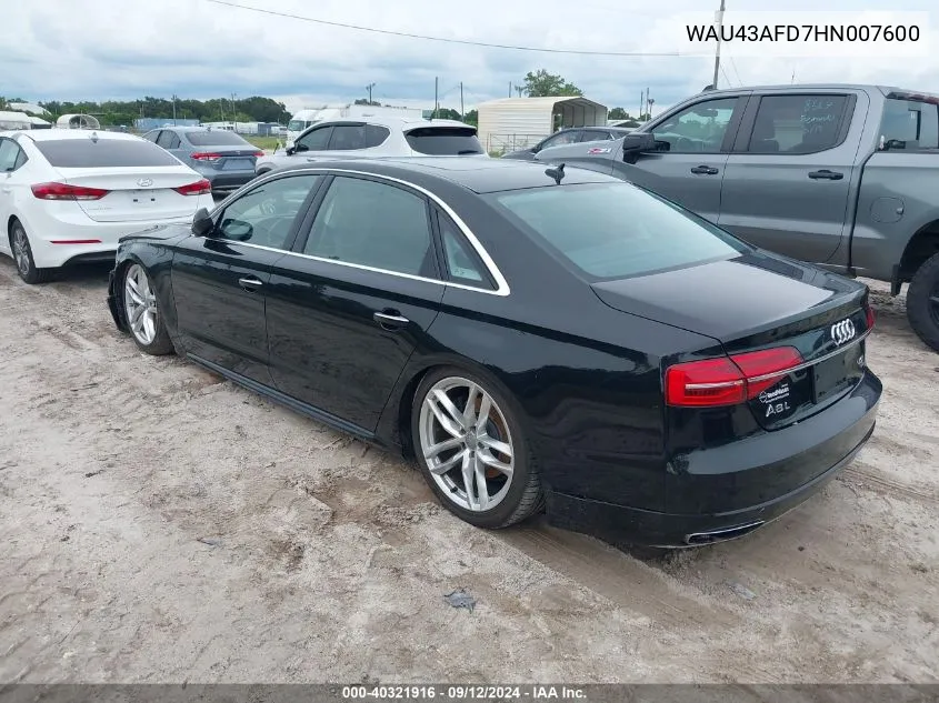 2017 Audi A8 L 4.0T Sport VIN: WAU43AFD7HN007600 Lot: 40321916