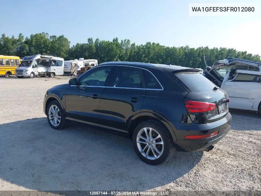 2015 Audi Q3 VIN: WA1GFEFS3FR012080 Lot: 12057144