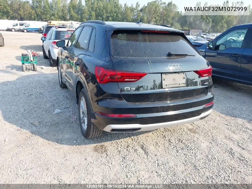 2021 Audi Q3 VIN: WA1AUCF32M1072999 Lot: 12093161