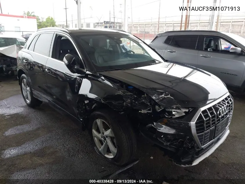 2021 Audi Q3 Premium 40 VIN: WA1AUCF35M1071913 Lot: 40338428