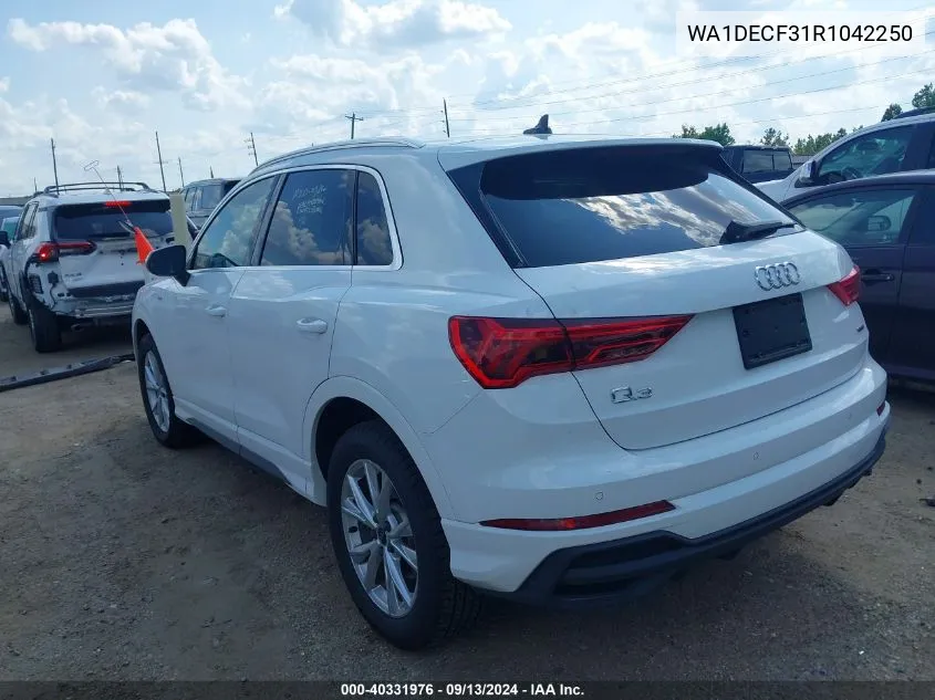 2024 Audi Q3 Premium 45 Tfsi S Line Quattro Tiptronic VIN: WA1DECF31R1042250 Lot: 40331976