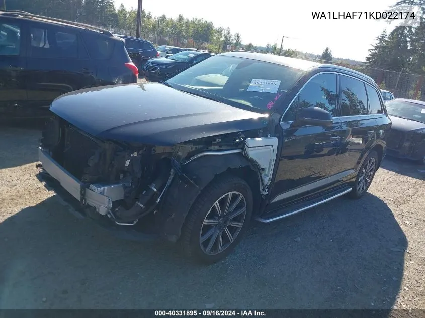 WA1LHAF71KD022174 2019 Audi Q7 45 Premium/45 Se Premium