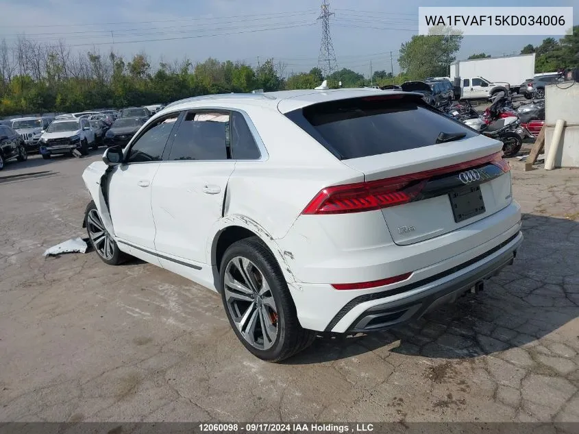 2019 Audi Q8 VIN: WA1FVAF15KD034006 Lot: 12060098