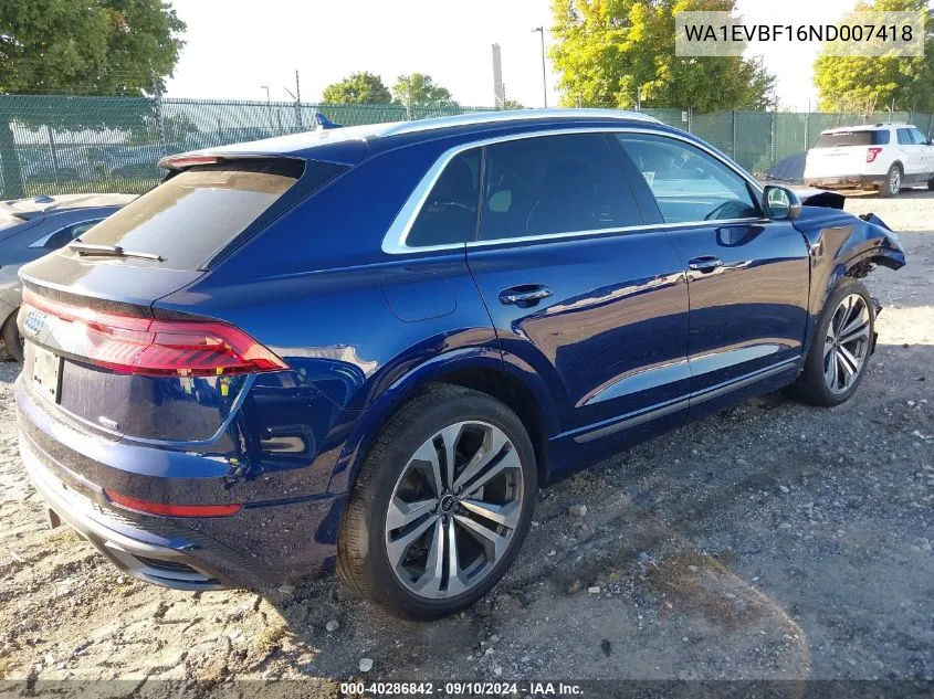 2022 Audi Q8 Premium Plus S-Line VIN: WA1EVBF16ND007418 Lot: 40286842