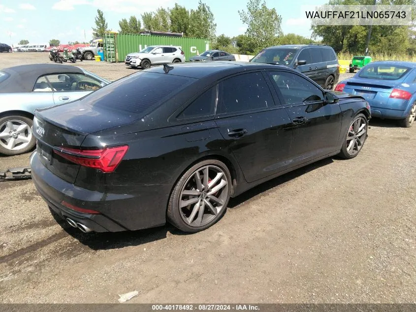 2020 Audi S6 Prestige Tfsi Quattro Tiptronic VIN: WAUFFAF21LN065743 Lot: 40178492