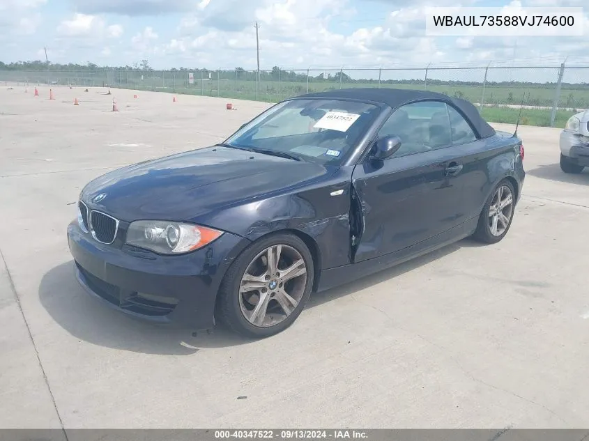 2008 BMW 128I VIN: WBAUL73588VJ74600 Lot: 40347522