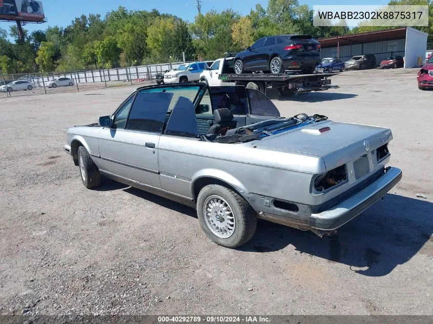 1989 BMW 325 I Automatic VIN: WBABB2302K8875317 Lot: 40292789