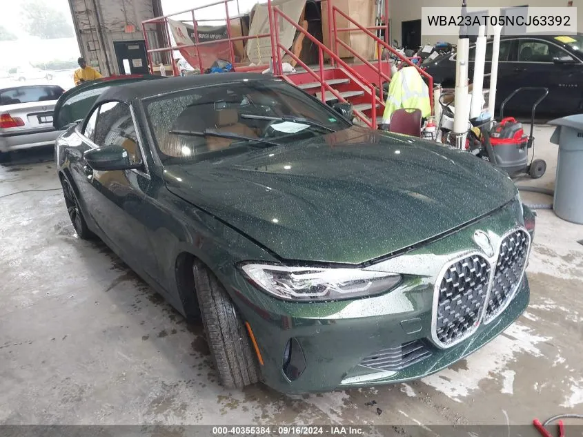 2022 BMW 430I VIN: WBA23AT05NCJ63392 Lot: 40355384