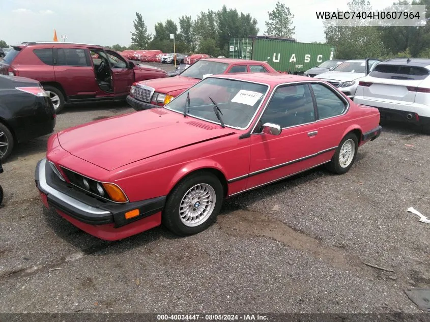 1987 BMW 635 Csi VIN: WBAEC7404H0607964 Lot: 40034447