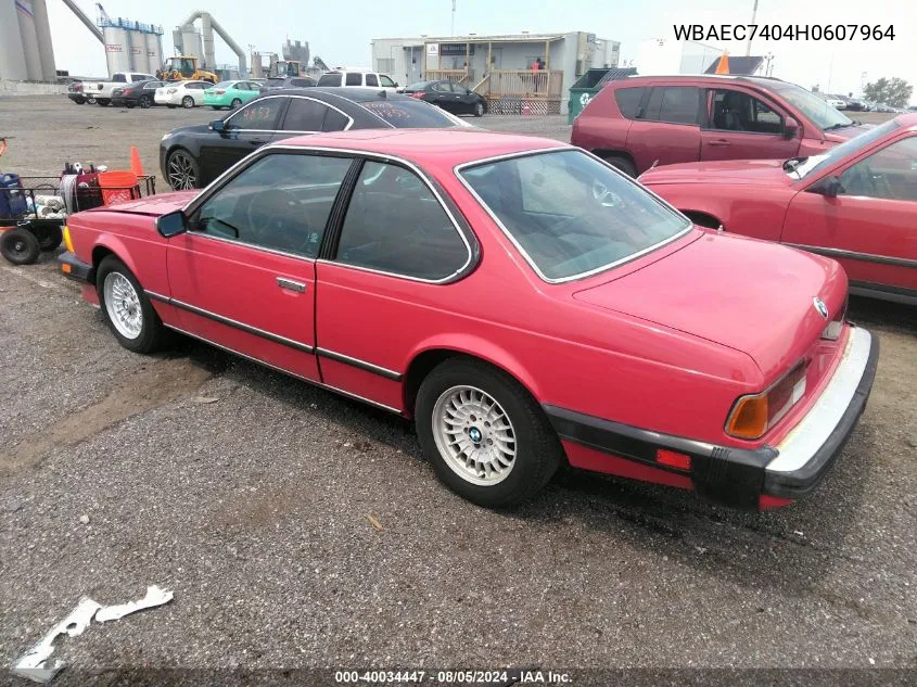 1987 BMW 635 Csi VIN: WBAEC7404H0607964 Lot: 40034447