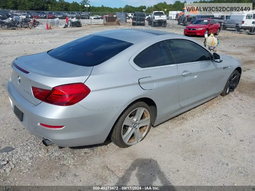 2013 BMW 640I VIN: WBALW3C52DC892449 Lot: 40373472