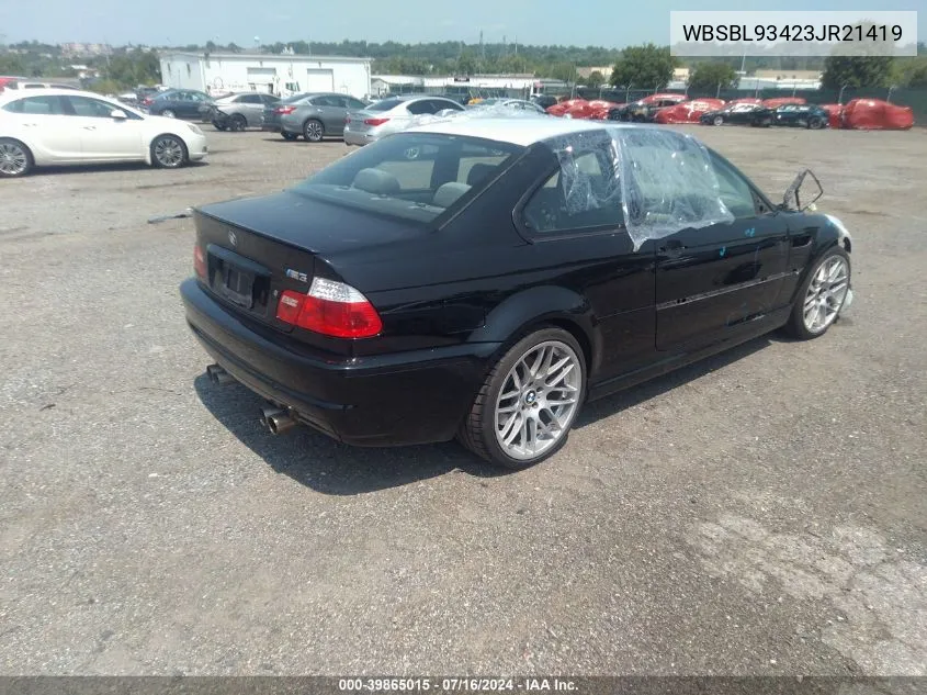 2003 BMW M3 VIN: WBSBL93423JR21419 Lot: 39865015